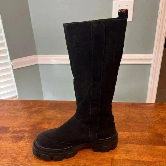 New Farm Rio Anthropologie tall black suede lug sole boots embroidered back sz 7 - Picture 6 of 13